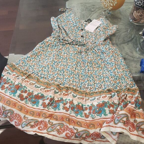 summer dresses Floral V neck Spaghetti strap Backless Button down new - Picture 3 of 9